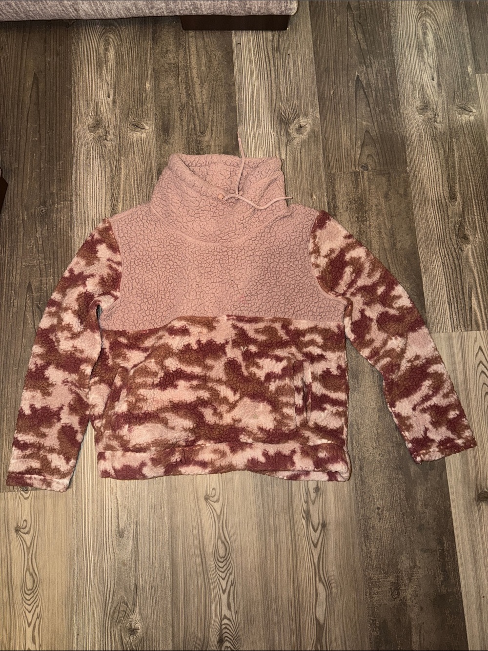 Plush Pink Camo Sherpa Funnel-Neck Pullover